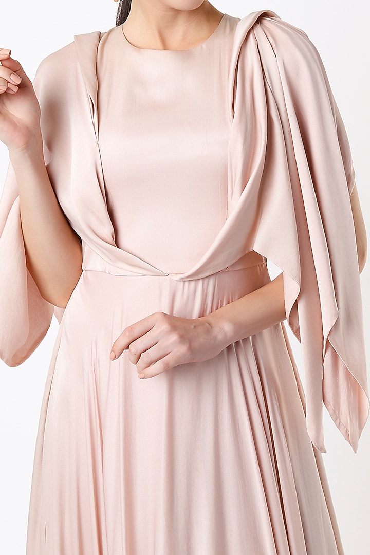 Rose Pink Silk Draped Shoulder Party Wear Gown by Shanaya Bajaj at Pernia's Pop Up Shop