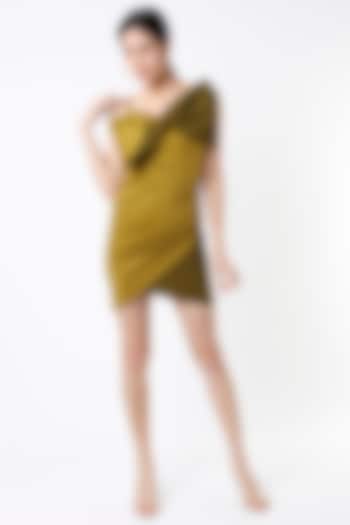 Olive Green Scuba Short Summer Dress by Shanaya Bajaj at Pernia's Pop Up Shop