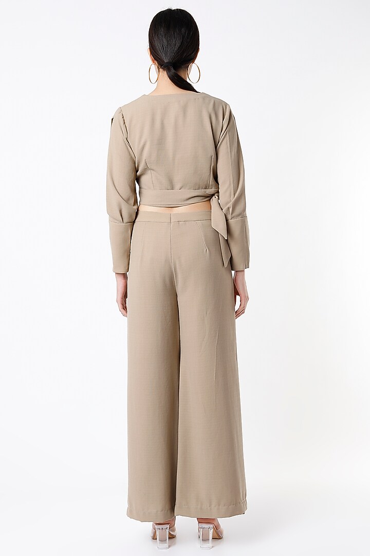 Beige Moss Crepe Co-Ord Set by Shanaya Bajaj at Pernia's Pop Up Shop