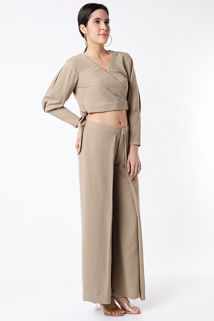 Beige Moss Crepe Co-Ord Set by Shanaya Bajaj at Pernia's Pop Up Shop
