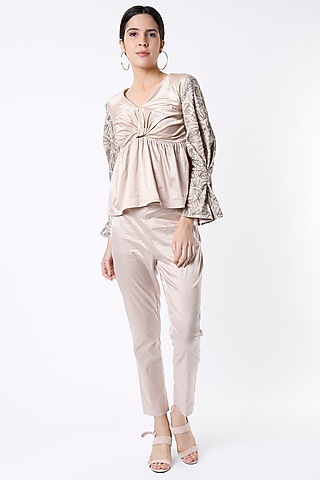 Beige Embellished Co-Ord Set by Shanaya Bajaj