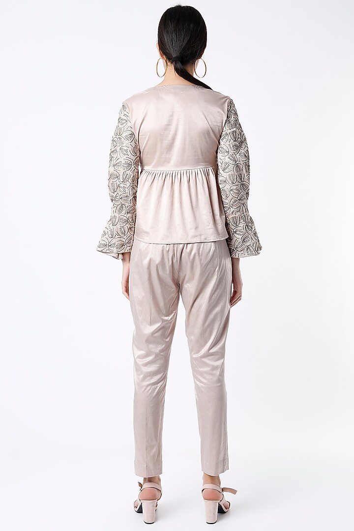 Beige Embellished Co-Ord Set by Shanaya Bajaj at Pernia's Pop Up Shop