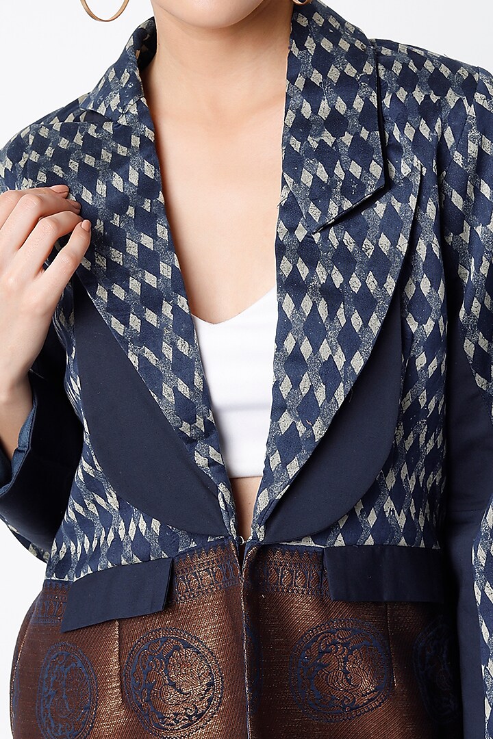 Navy Blue Silk Blazer Set by Shanaya Bajaj at Pernia's Pop Up Shop