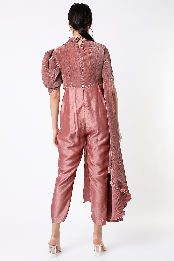 Blush Pink Crush Silk Jumpsuit with Cowl by Shanaya Bajaj at Pernia's Pop Up Shop
