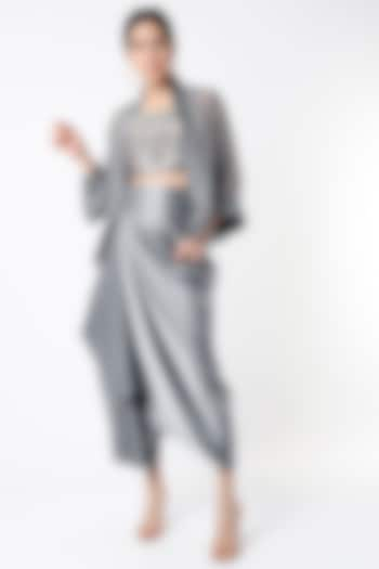 Grey Embellished Dhoti Set by Shanaya Bajaj at Pernia's Pop Up Shop