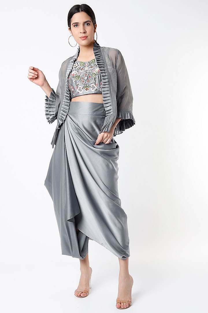 Grey Embellished Dhoti Set by Shanaya Bajaj at Pernia's Pop Up Shop