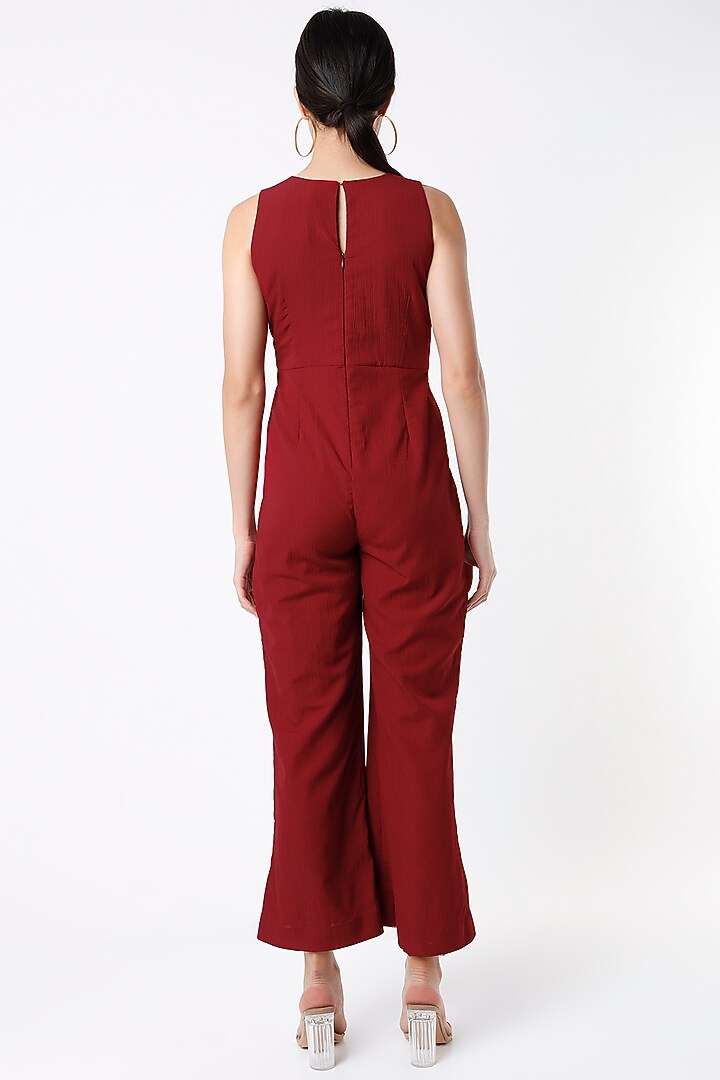 Blood Red Cotton Silk Jumpsuit by Shanaya Bajaj at Pernia's Pop Up Shop