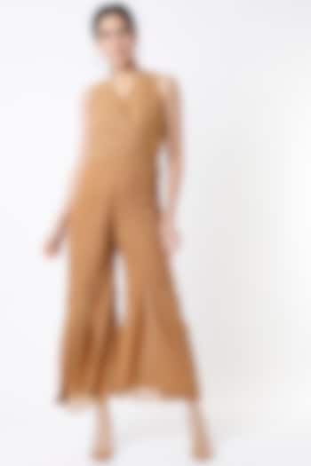 Beige Cotton Silk Jumpsuit by Shanaya Bajaj at Pernia's Pop Up Shop