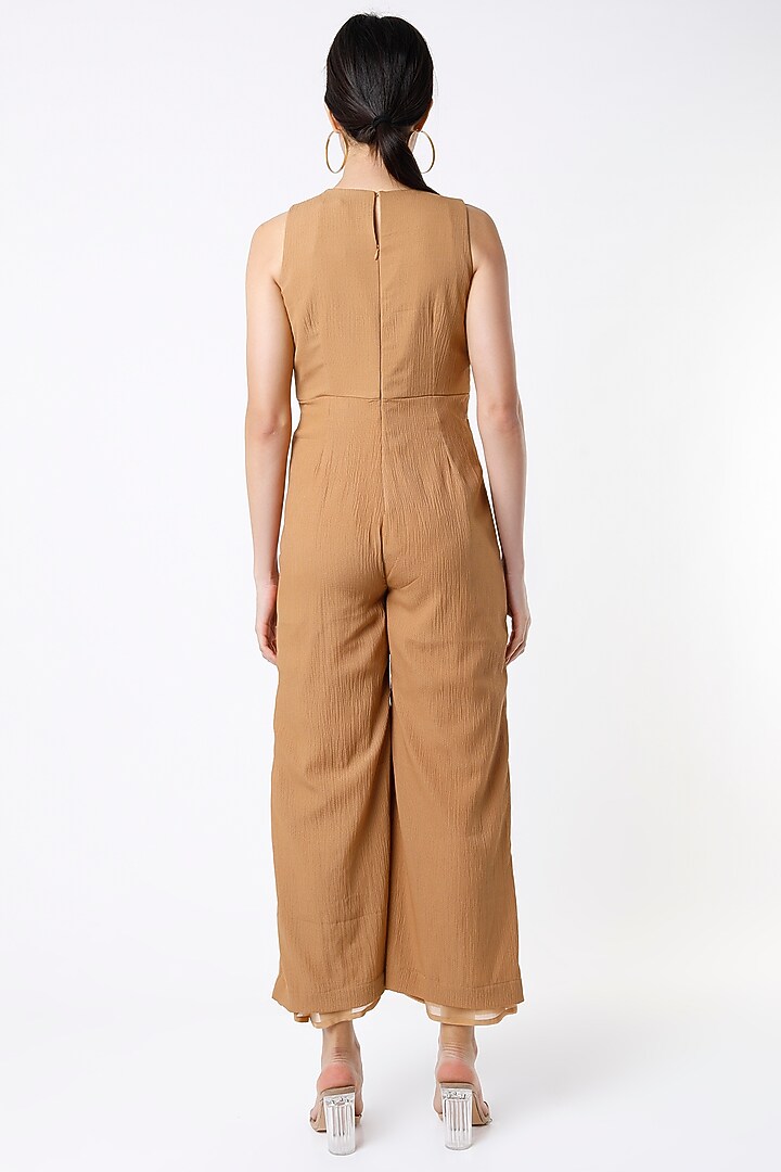 Beige Cotton Silk Jumpsuit by Shanaya Bajaj at Pernia's Pop Up Shop