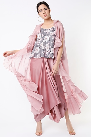 Onion Pink Silk Dhoti Set by Shanaya Bajaj