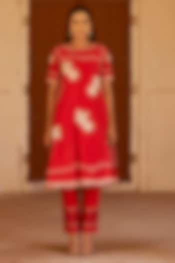 Red Cotton Silk French Knot Embroidered Kurta Set by Shay by Shubham Tak at Pernia's Pop Up Shop