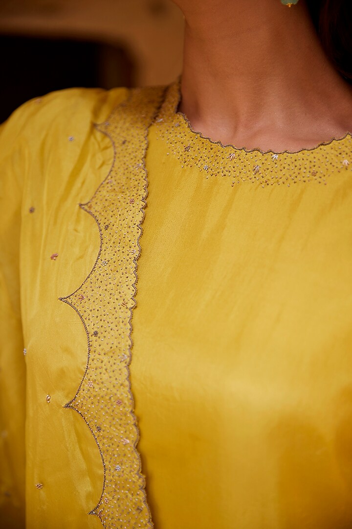 Yellow Silk Hand Embroidered Wedding Sharara Set by Shay by Shubham Tak at Pernia's Pop Up Shop