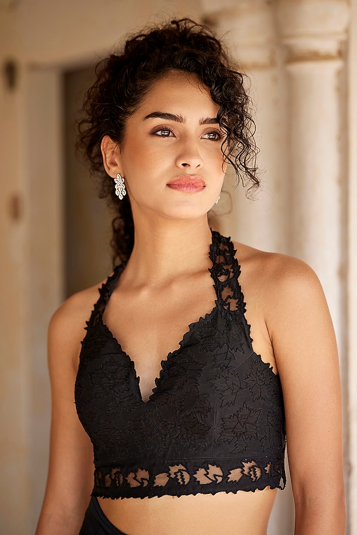 Black Silk Habutai & Satin Silk Draped Skirt Set by Shay by Shubham Tak at Pernia's Pop Up Shop
