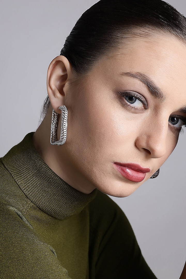 Silver Finish Zircon Hoop Earrings by Shaze Jewellery at Pernia's Pop Up Shop