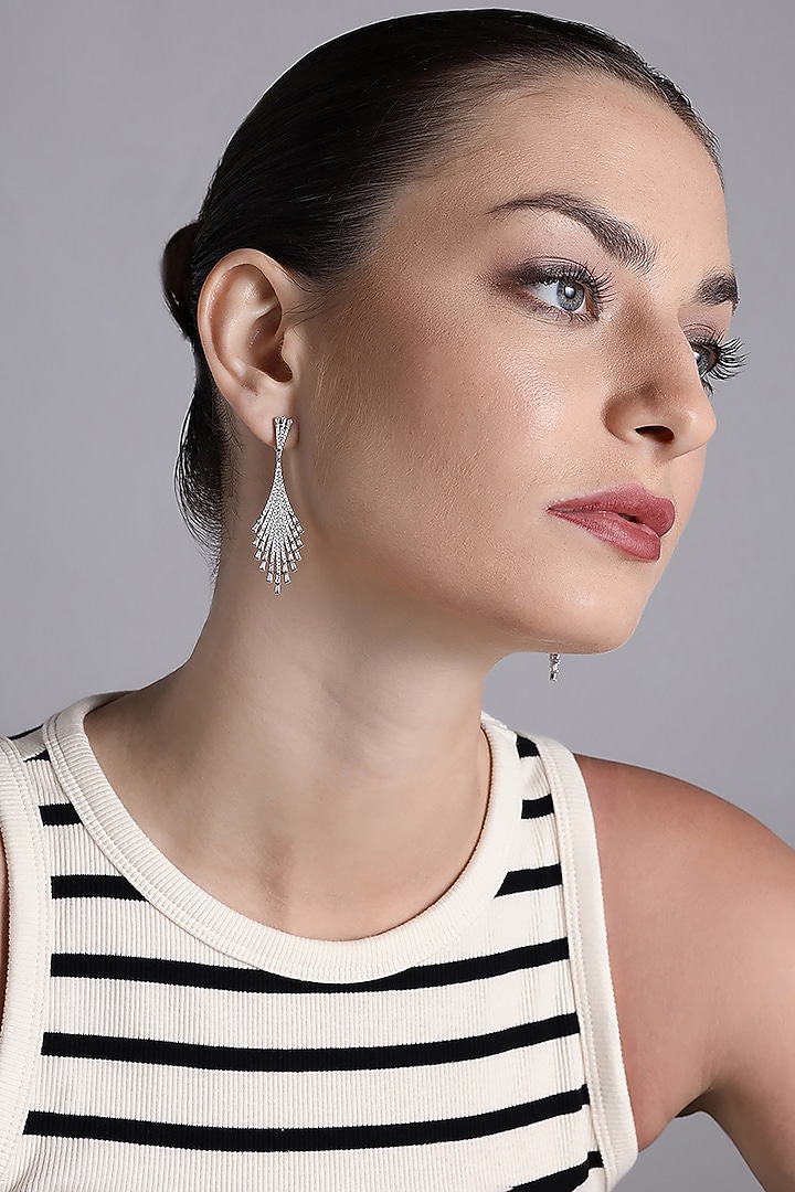 Silver Finish Zircon Dangler Earrings by Shaze Jewellery at Pernia's Pop Up Shop