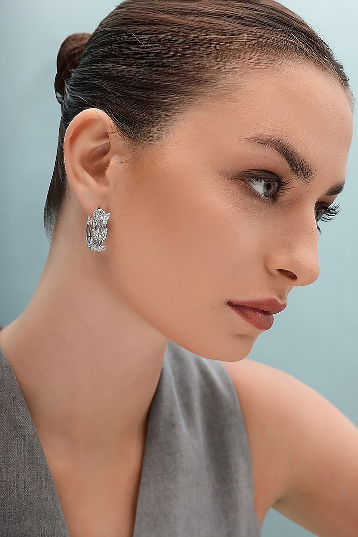 Silver Finish Zircon Hoop Earrings by Shaze Jewellery at Pernia's Pop Up Shop