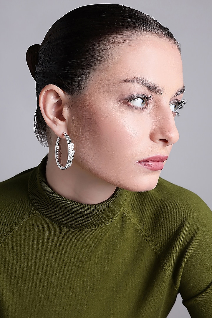 Silver Finish Zircon Hoop Earrings by Shaze Jewellery at Pernia's Pop Up Shop