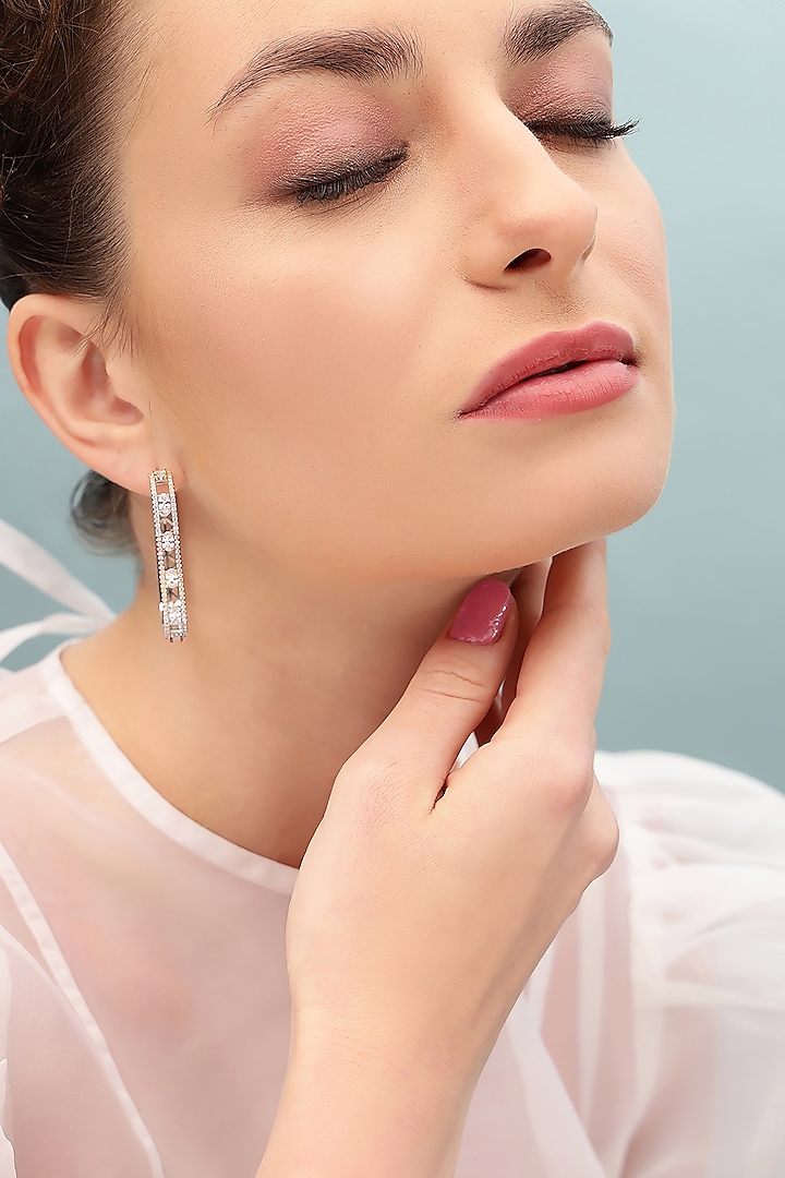 Silver Finish Zircon Hoop Earrings by Shaze Jewellery at Pernia's Pop Up Shop