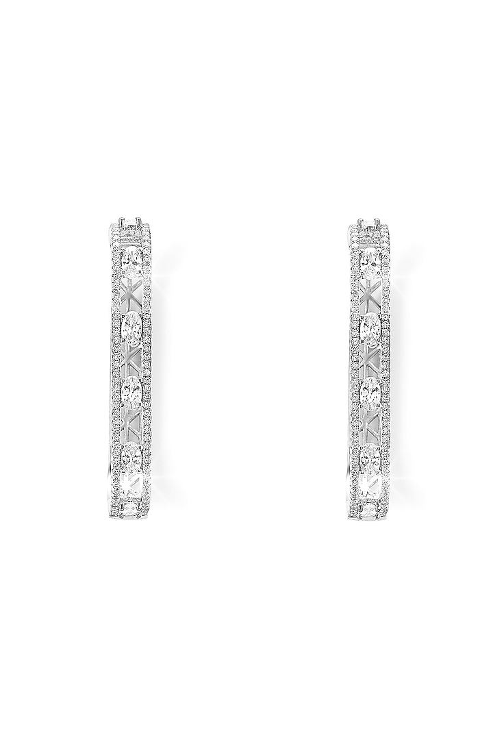 Silver Finish Zircon Hoop Earrings by Shaze Jewellery at Pernia's Pop Up Shop