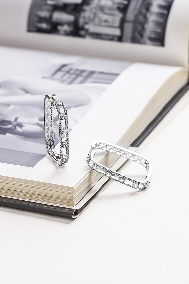 Silver Finish Zircon Hoop Earrings by Shaze Jewellery at Pernia's Pop Up Shop