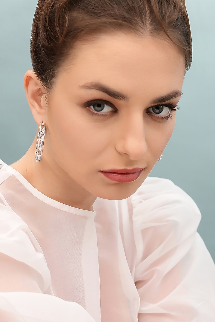 Silver Finish Zircon Hoop Earrings by Shaze Jewellery at Pernia's Pop Up Shop