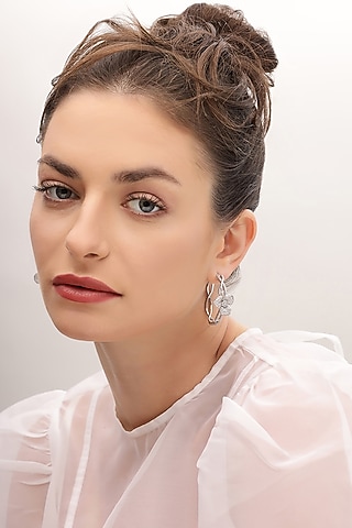 Silver Finish Zircon Hoop Earrings by Shaze Jewellery