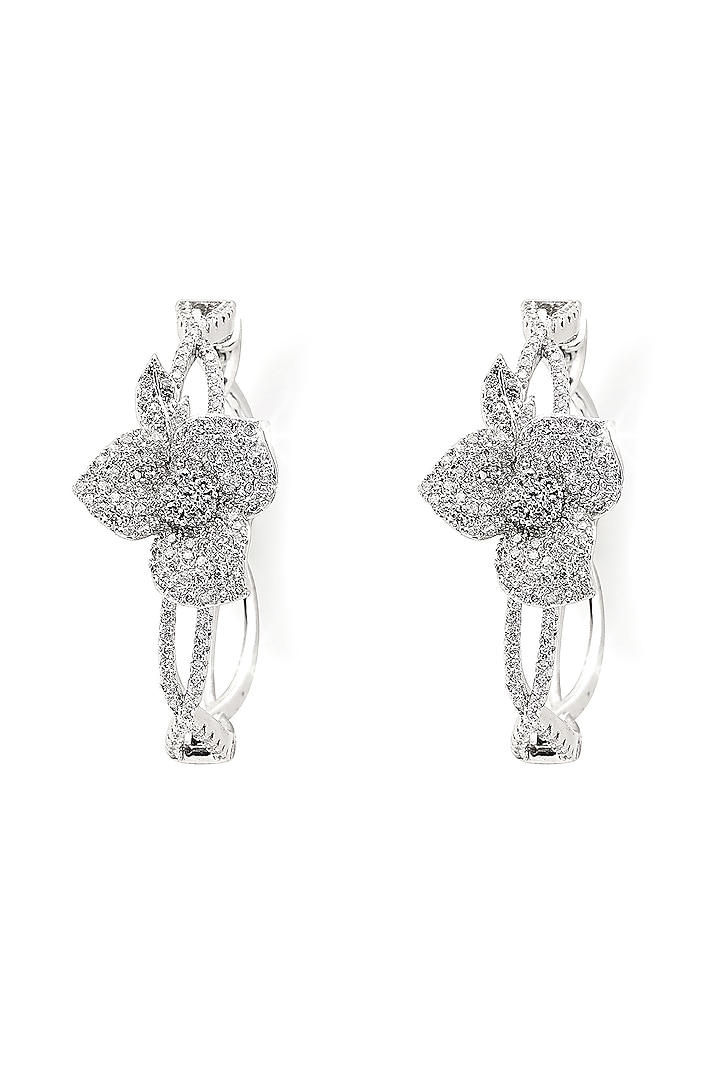 Silver Finish Zircon Hoop Earrings by Shaze Jewellery at Pernia's Pop Up Shop
