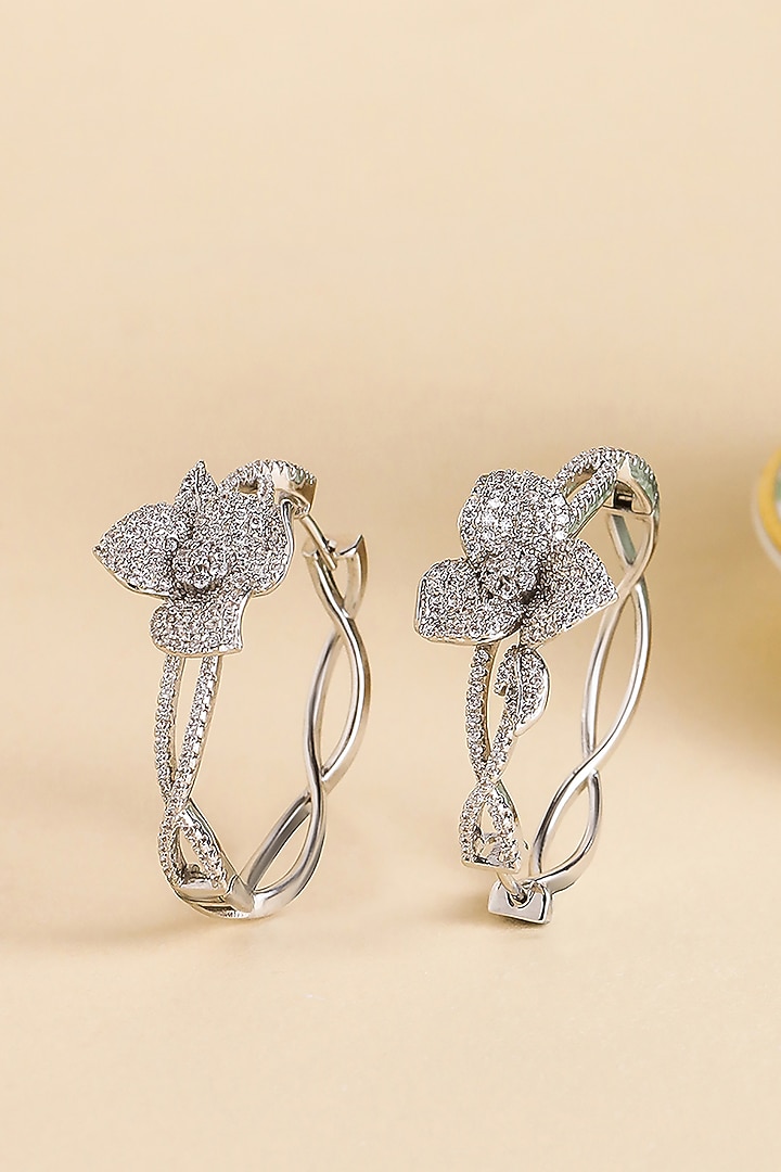 Silver Finish Zircon Hoop Earrings by Shaze Jewellery at Pernia's Pop Up Shop