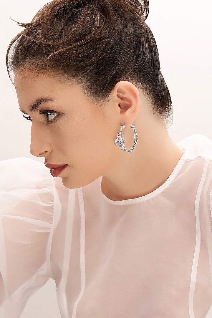 Silver Finish Zircon Hoop Earrings by Shaze Jewellery at Pernia's Pop Up Shop