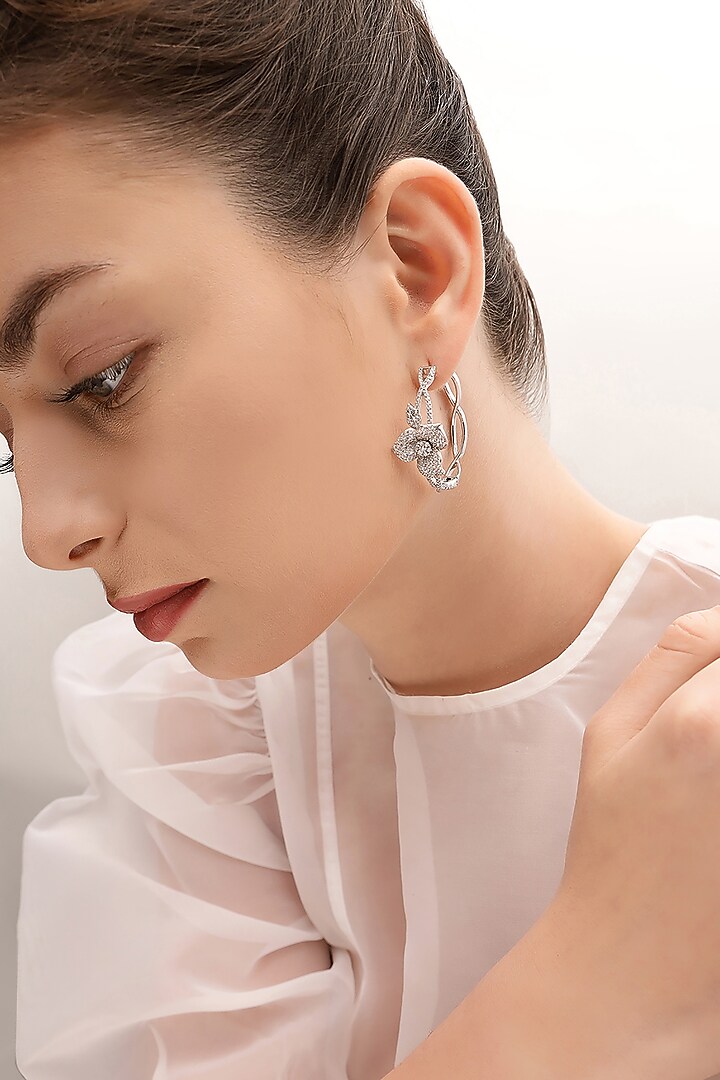 Silver Finish Zircon Hoop Earrings by Shaze Jewellery at Pernia's Pop Up Shop