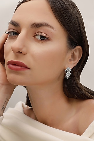 Silver Finish Zircon Hoop Earrings by Shaze Jewellery