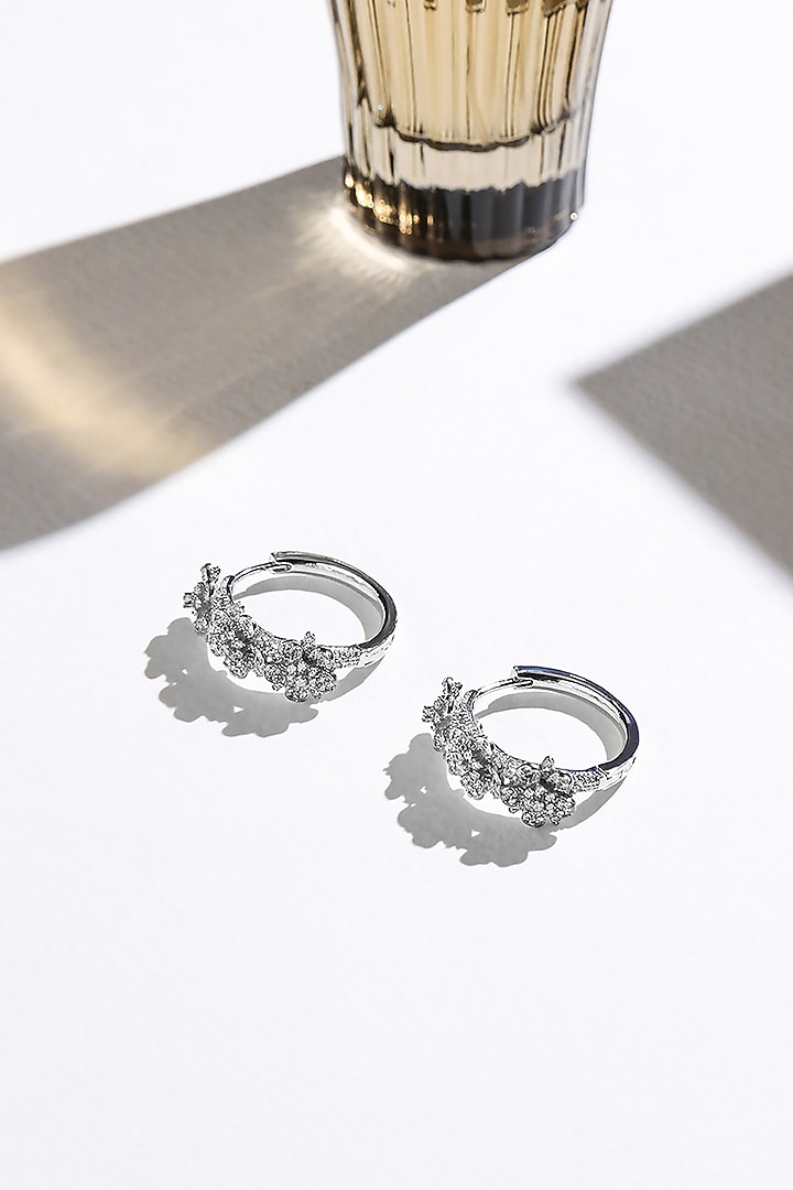 Silver Finish Zircon Hoop Earrings by Shaze Jewellery at Pernia's Pop Up Shop