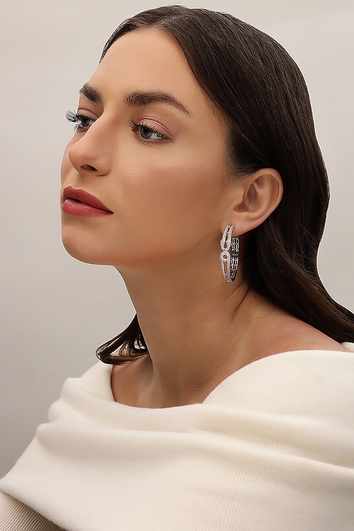 Silver Finish Zircon Hoop Earrings by Shaze Jewellery at Pernia's Pop Up Shop