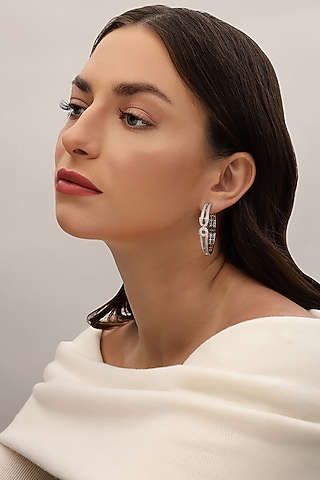 Silver Finish Zircon Hoop Earrings by Shaze Jewellery