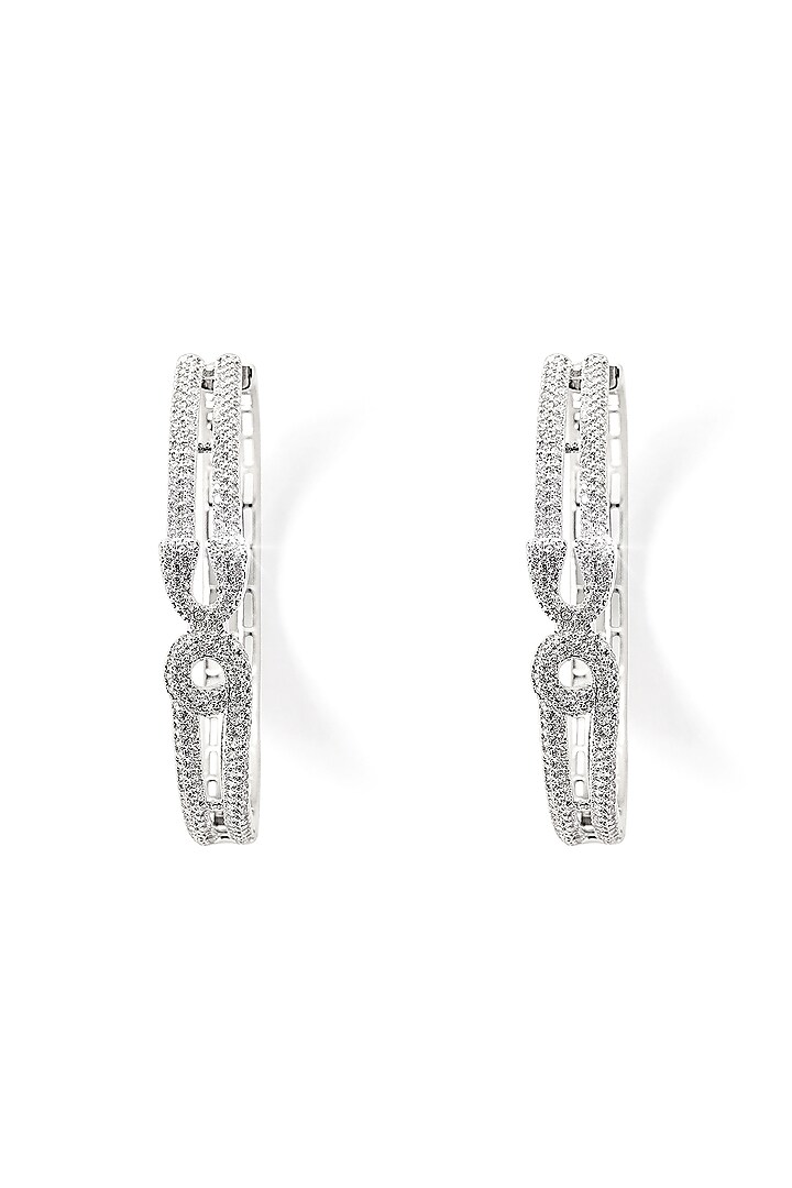 Silver Finish Zircon Hoop Earrings by Shaze Jewellery at Pernia's Pop Up Shop