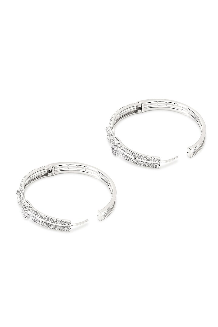 Silver Finish Zircon Hoop Earrings by Shaze Jewellery at Pernia's Pop Up Shop