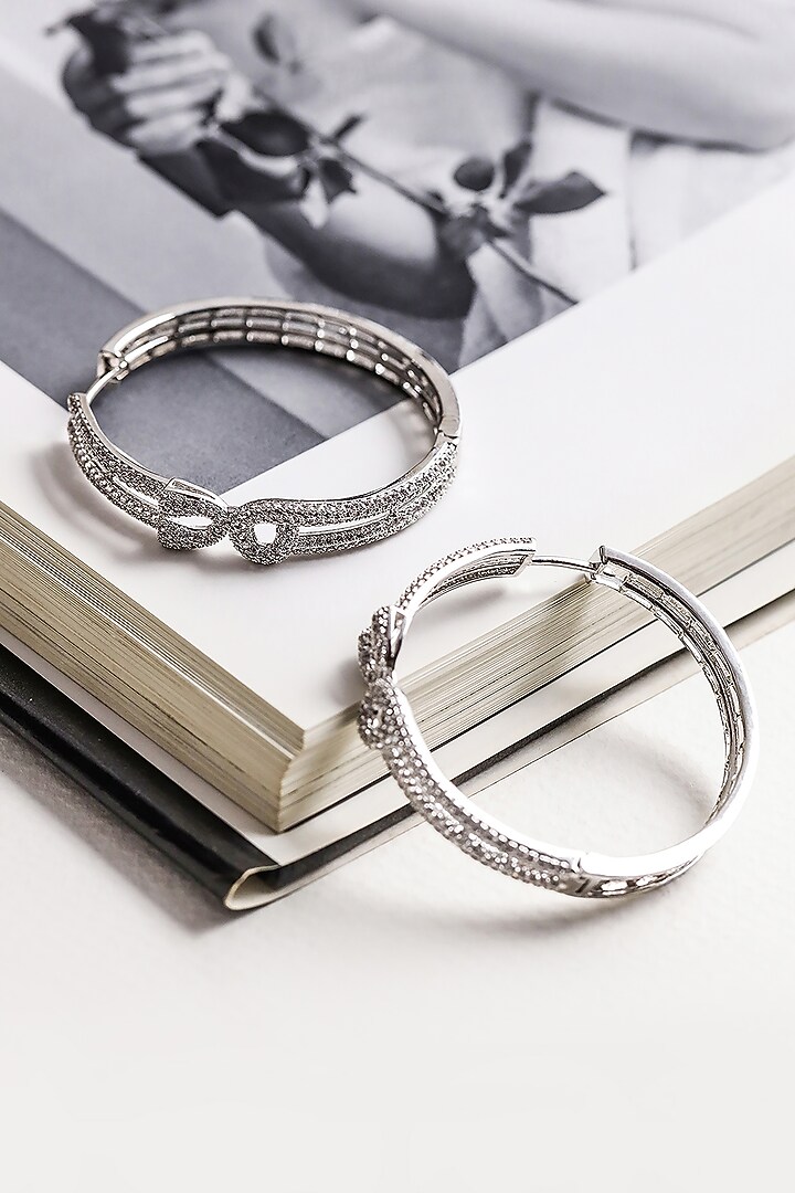 Silver Finish Zircon Hoop Earrings by Shaze Jewellery at Pernia's Pop Up Shop