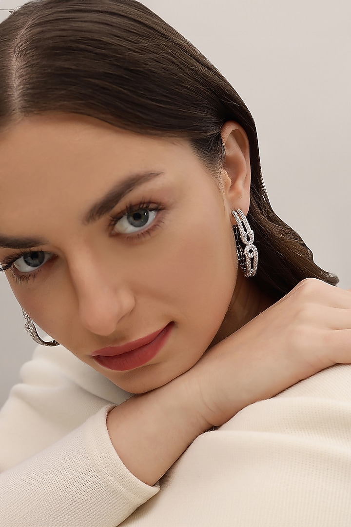 Silver Finish Zircon Hoop Earrings by Shaze Jewellery at Pernia's Pop Up Shop