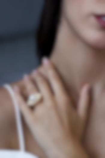Yellow Gold Plated Zircon & Pearl Ring by Shaze Jewellery at Pernia's Pop Up Shop