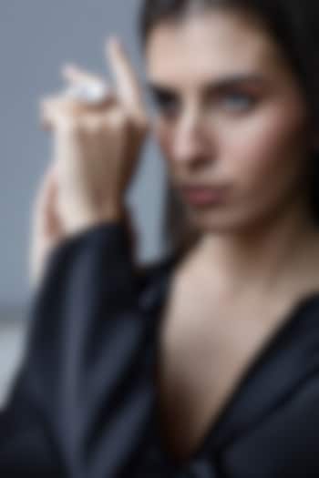 Yellow Gold Plated Zircon & Pearl Ring by Shaze Jewellery at Pernia's Pop Up Shop