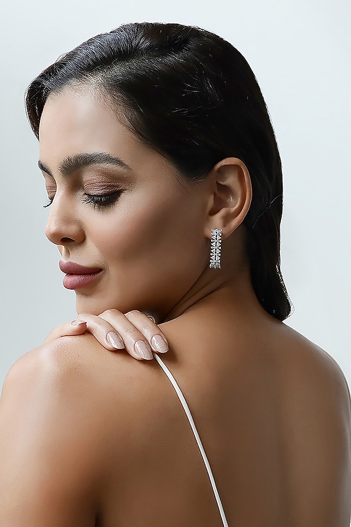 Silver Finish Zircon Hoop Earrings by Shaze Jewellery at Pernia's Pop Up Shop