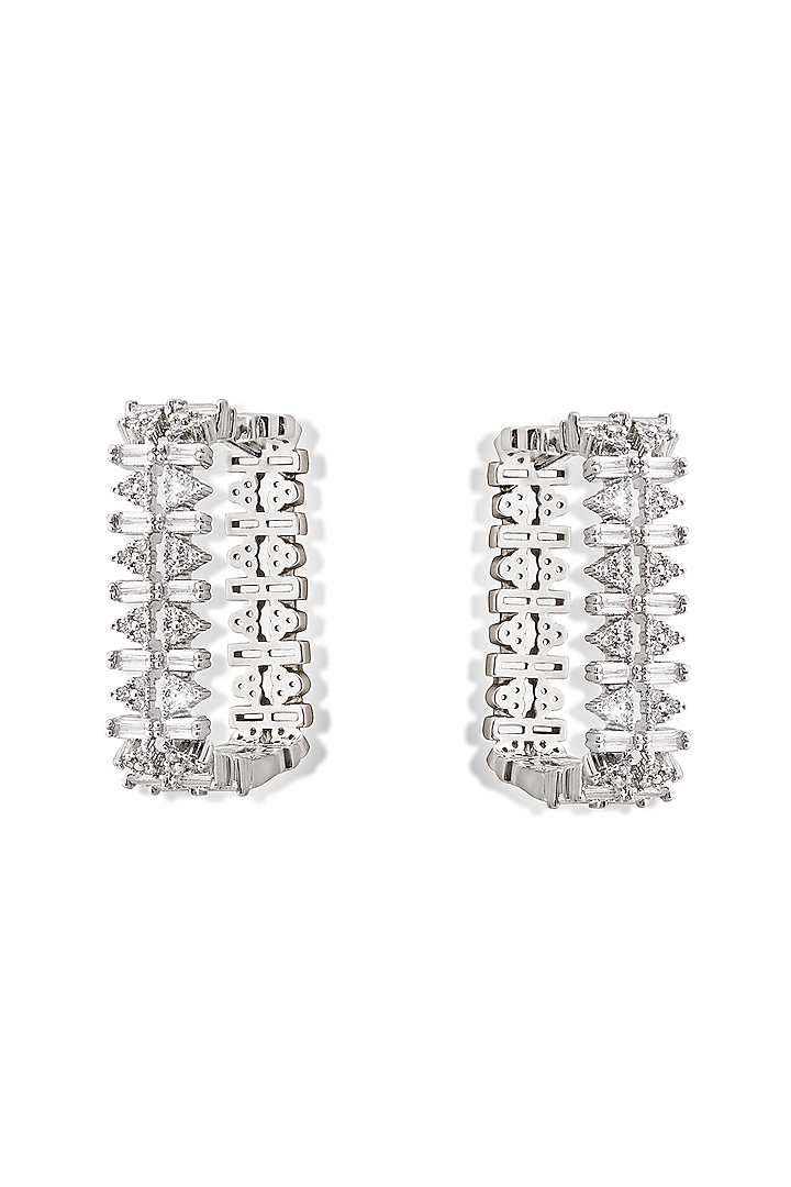 Silver Finish Zircon Hoop Earrings by Shaze Jewellery at Pernia's Pop Up Shop
