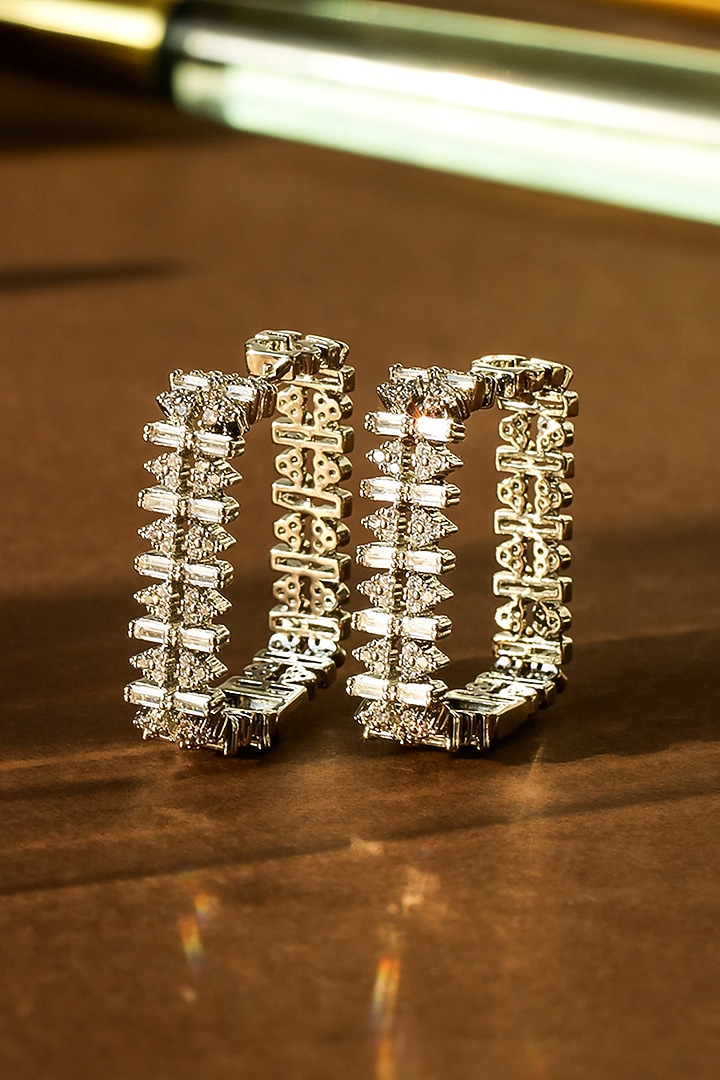 Silver Finish Zircon Hoop Earrings by Shaze Jewellery at Pernia's Pop Up Shop