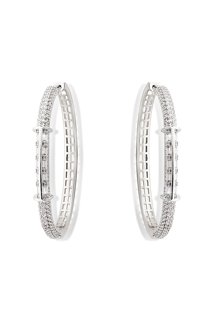 Silver Finish Zircon Hoop Earrings by Shaze Jewellery at Pernia's Pop Up Shop
