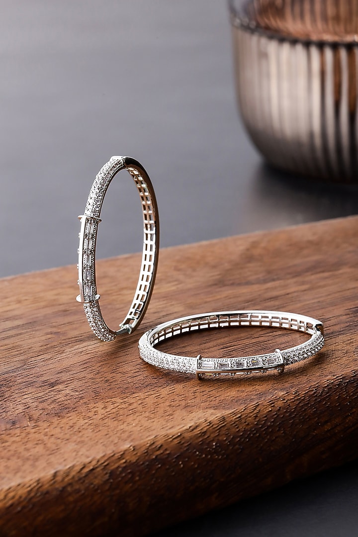 Silver Finish Zircon Hoop Earrings by Shaze Jewellery at Pernia's Pop Up Shop