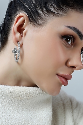 Silver Finish Zircon Hoop Earrings by Shaze Jewellery