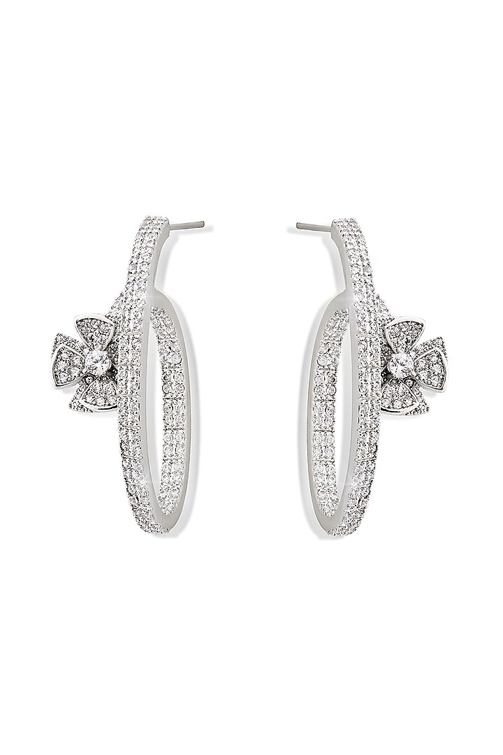 Silver Finish Zircon Hoop Earrings by Shaze Jewellery at Pernia's Pop Up Shop