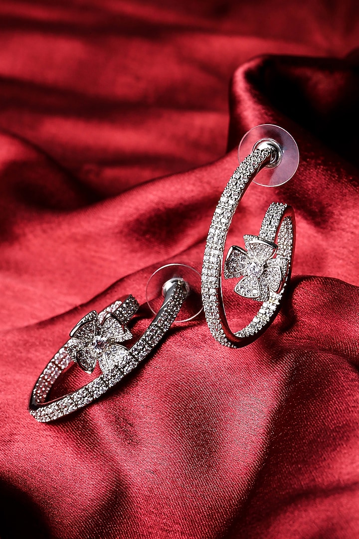 Silver Finish Zircon Hoop Earrings by Shaze Jewellery at Pernia's Pop Up Shop