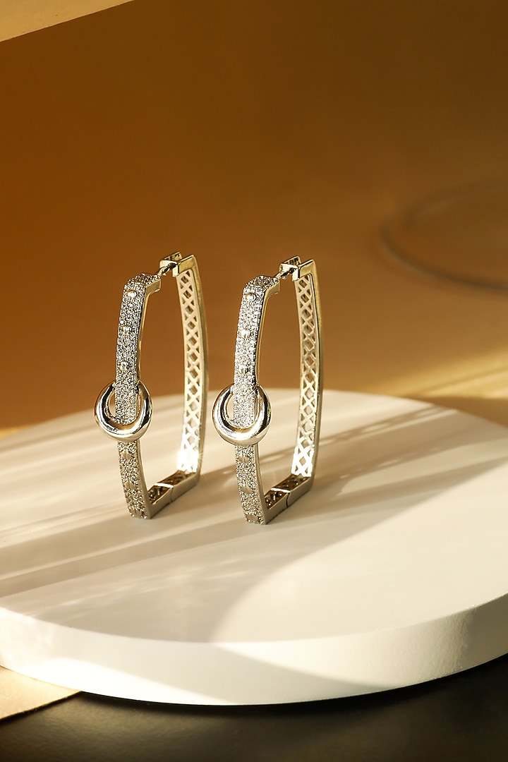 Silver Finish Zircon Hoop Earrings by Shaze Jewellery at Pernia's Pop Up Shop