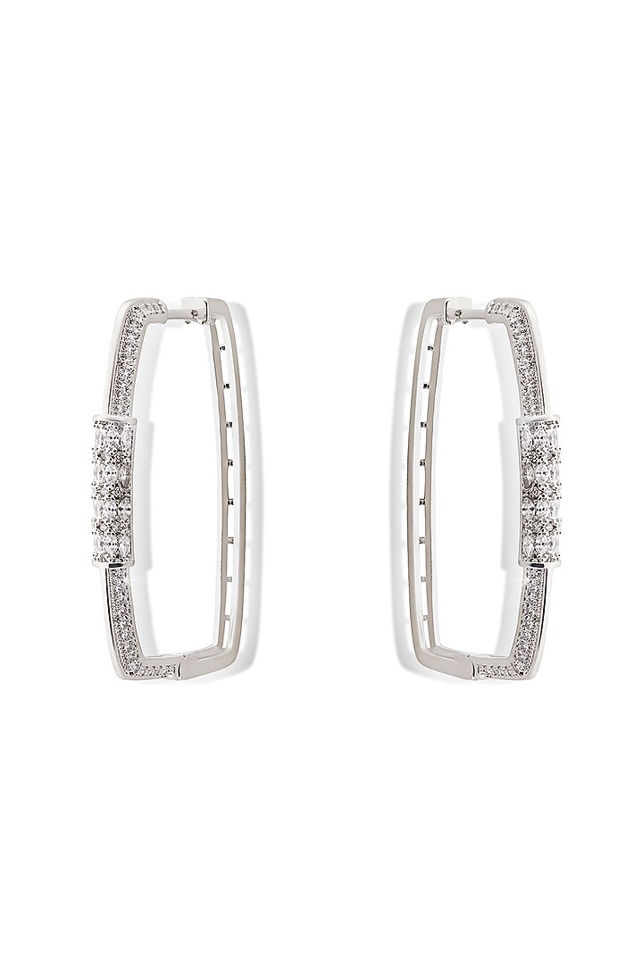 Silver Finish Zircon Hoop Earrings by Shaze Jewellery at Pernia's Pop Up Shop